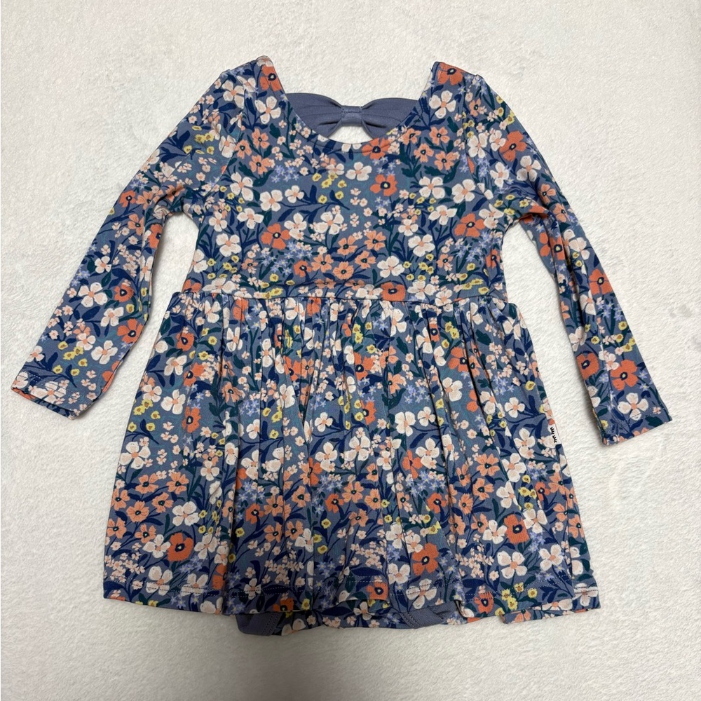 Little Sleepies Petite Petals Bow Back Skater Dress Bodysuit 3-6M EUC